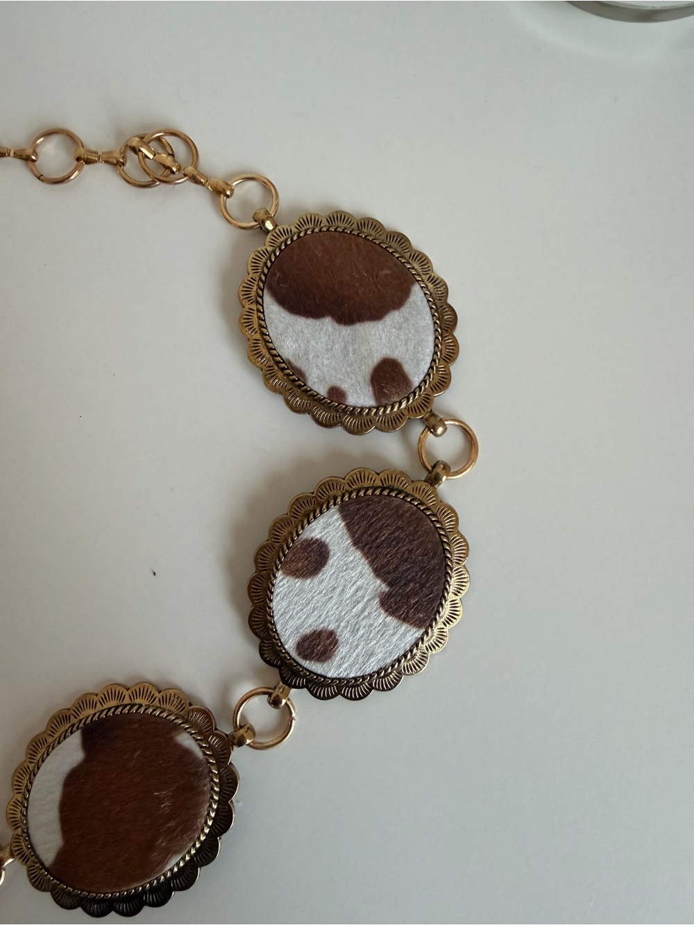 Gold Chain Belt with Brown and White Cow Print Pattern - Picture 2 of 2